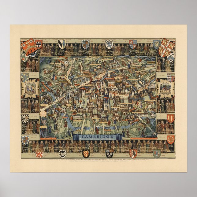 Poster Pictorial Map of Cambridge, Inglaterra (Frente)