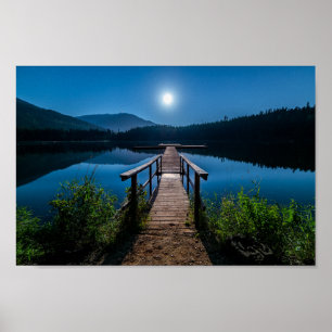 Poster Píer à noite sob lua cheia