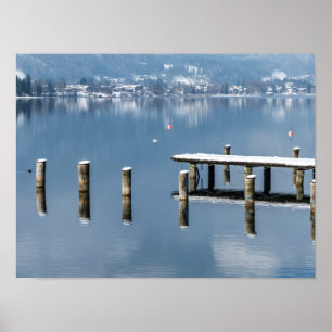 Poster Píer de neve no inverno, Lago Tegernsee, Alemanha