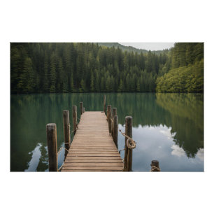 Póster Pier Rustic Wooden na Paisagem Forest Lake