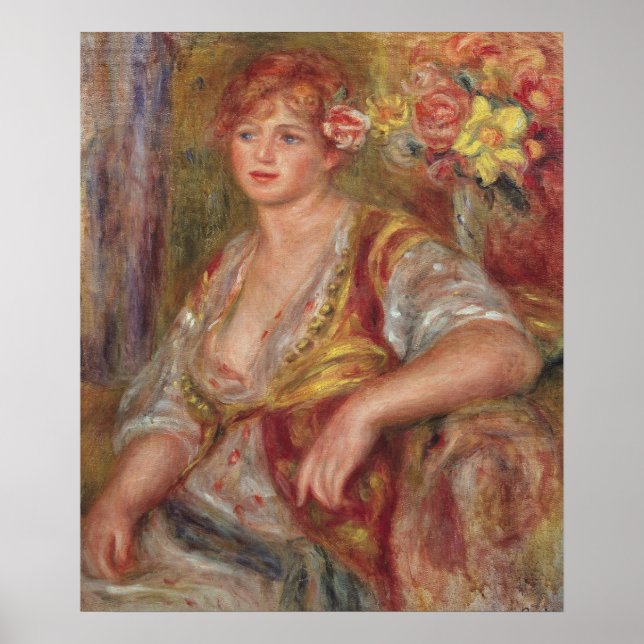 Poster Pierre A Renoir | Mulher loura com Rosa (Frente)