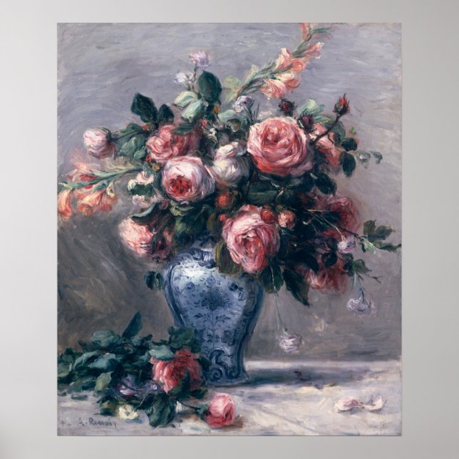 Poster Pierre A Renoir | Vaso de Rosas (Frente)