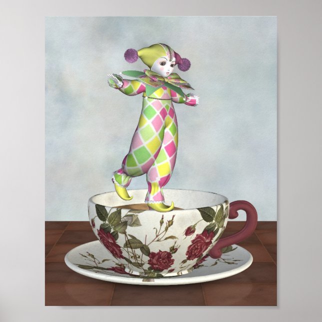 Póster Pierrot Clown Doll Balancing on a Tea Cup (Frente)