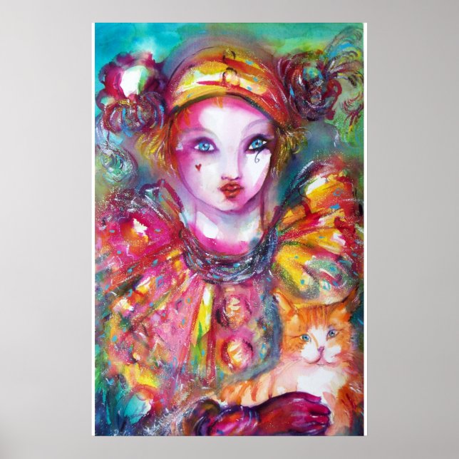 Póster PIERROT COM GATO / Máscaras de Mascarada Veneziana (Frente)