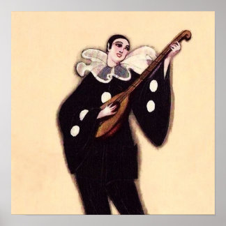Poster Pierrot de preto tocando alaúde por Sophia Chiostr