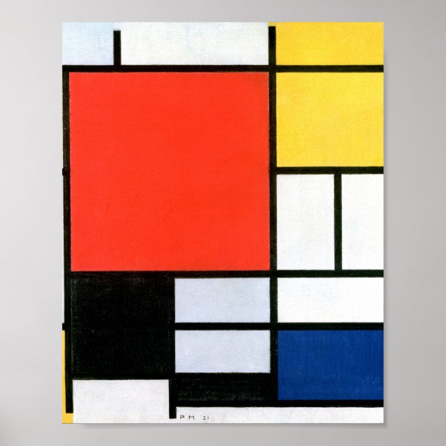 Poster Piet Mondrian Composição Vermelho Amarelo Azul (Frente)