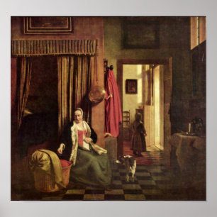 Poster Pieter de Hooch - mãe no berço