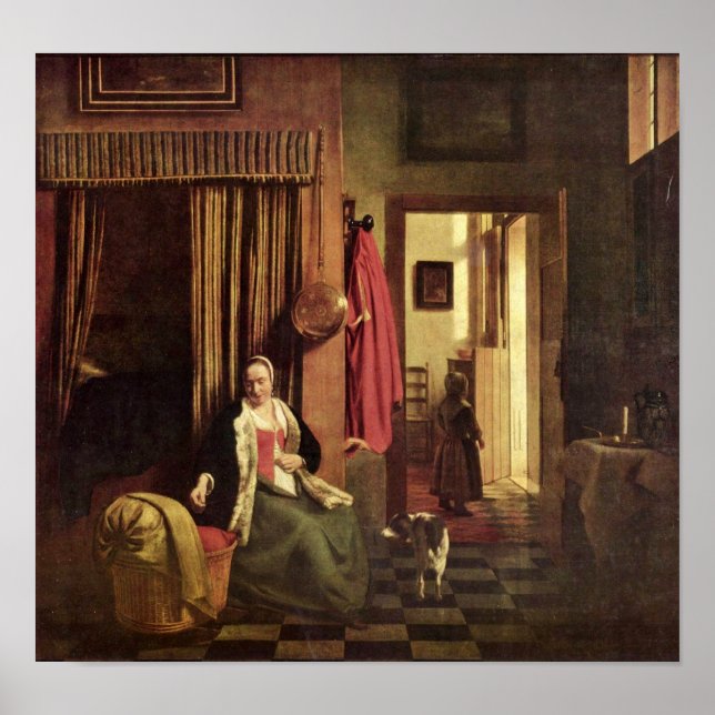 Poster Pieter de Hooch - mãe no berço (Frente)