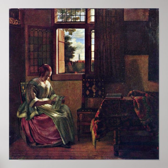 Poster Pieter de Hooch - Mulher lendo uma letra (Frente)