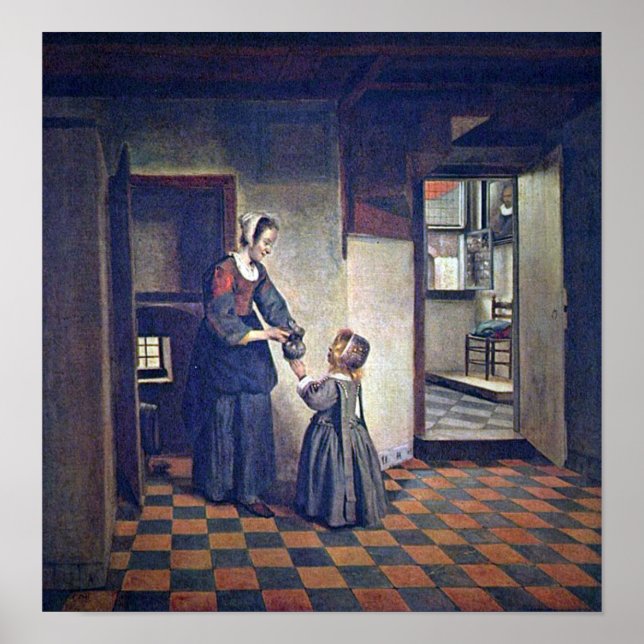 Póster Pieter de Hooch - Uma mulher com uma criança deses (Frente)
