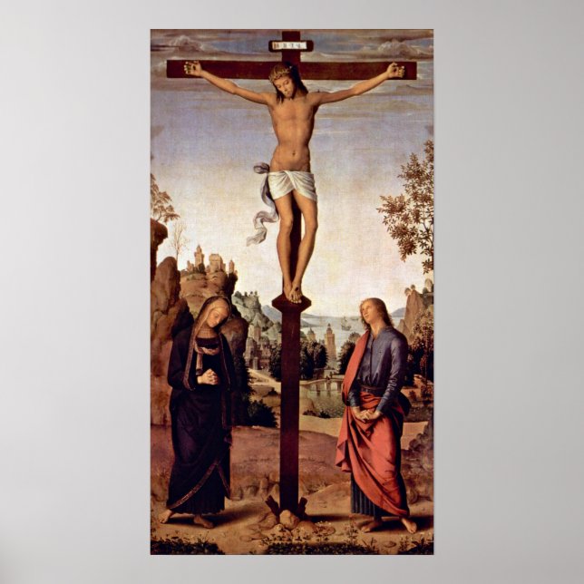 Poster Pietro Perugino - Crucificação com Mary (Frente)