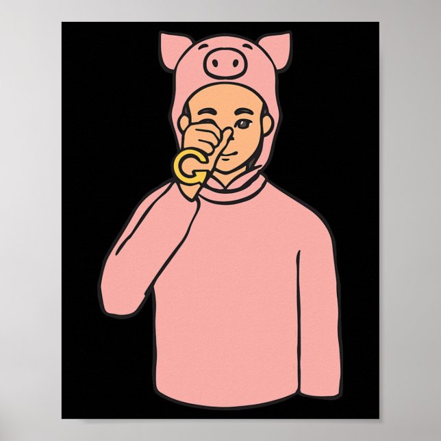 Poster Pig Animal Asl Hand Gesture Deaf Hearing Loss Awar (Frente)