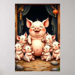 Poster Pig Art – Mother & Piglets
