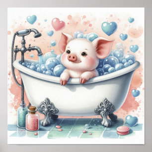Poster Pig Banho de Espuma