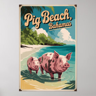 Poster Pig Beach Bahamas Viagem Art Vintage