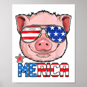 Poster Pig Merica 4º De Julho T Shirt Girls Kids American