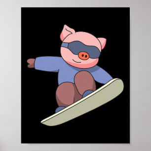 Poster Pig Snowboard Ski Sports Winter