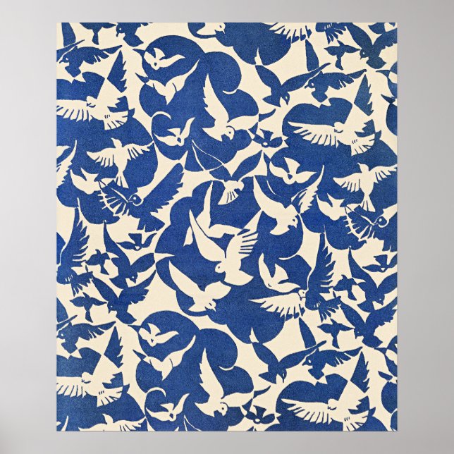Poster Pigeons in White and Blue (Frente)