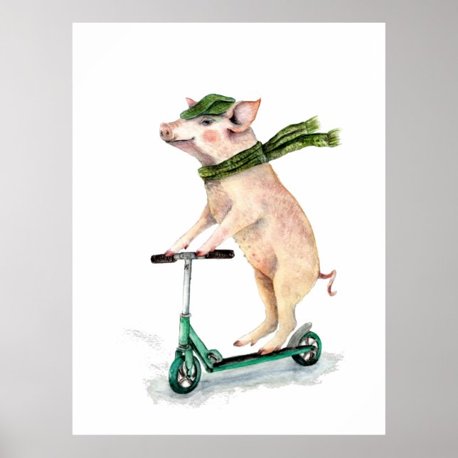 Poster Piggy em um patinete (Frente)