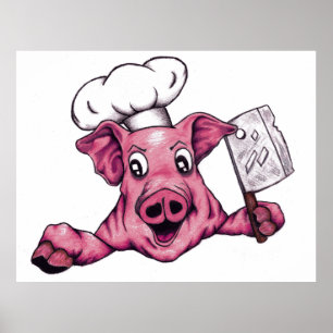 Póster Piggy O Cartoon Hamicidal Maniac Pig Chef Art