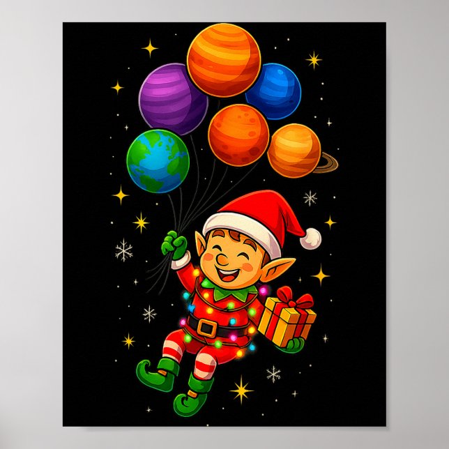 Poster Pijama de Natal Engraçado do Elfo Astronauta Com P (Frente)