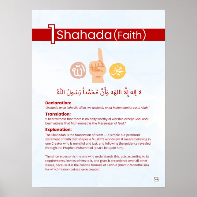 Poster Pilares do Islã - Shahada (Fé) Vermelho (Frente)