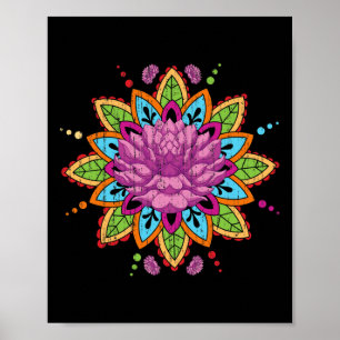 Poster Pilates Geometria Fractal Flor de Yoga Arte L