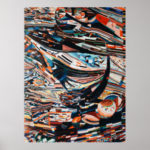 Poster Pilha de barco de madeira marrom e azul lote