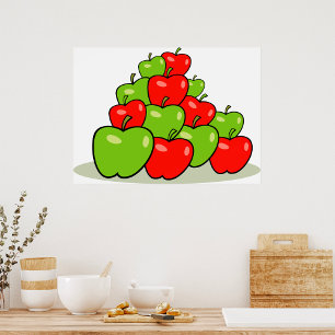 Poster Pilha de Maçãs Vermelhas e Verdes Fruta Fresca