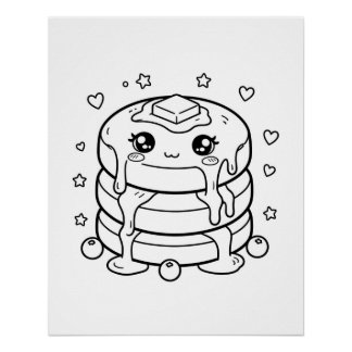 Póster Pilha de panquecas kawaii para colorir