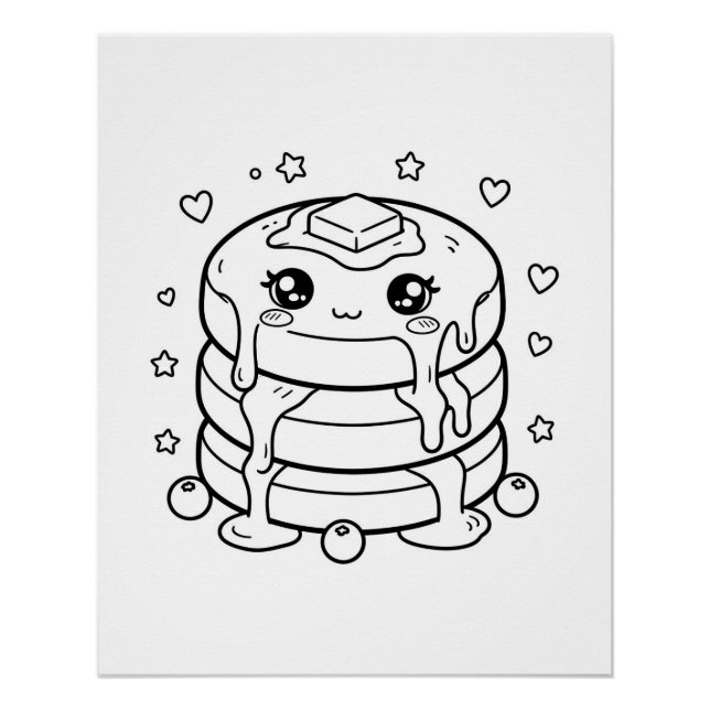 Póster Pilha de panquecas kawaii para colorir (Frente)