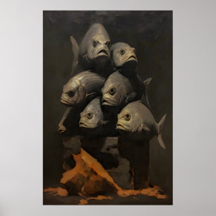 Poster Pilha de Peixes Irritada Natureza Morta, Dark Acad