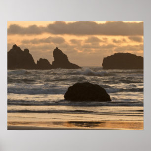 Póster Pilhas marítimas na praia em Bandon, Oregon
