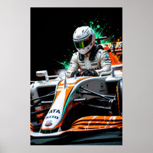 Poster Piloto de Fórmula Um em Carro Pronto para Alta Vel