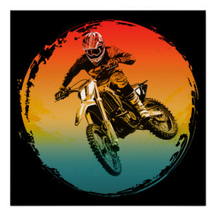 Póster piloto de moto de motocross vintage motocicleta