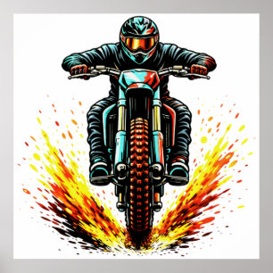 Poster Piloto de Motocross com Trilha de Fogo Extremo
