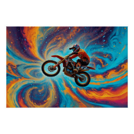Póster Piloto de Motocross e Paisagem de Sonhos
