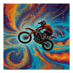 Póster Piloto de Motocross e Paisagem de Sonhos