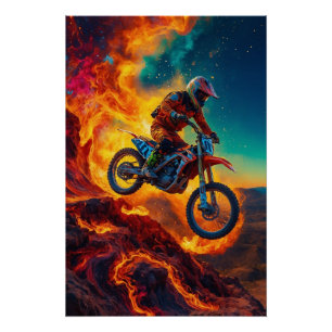 Póster Piloto de Motocross Escapando do Fogo
