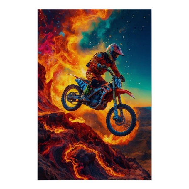 Póster Piloto de Motocross Escapando do Fogo (Frente)