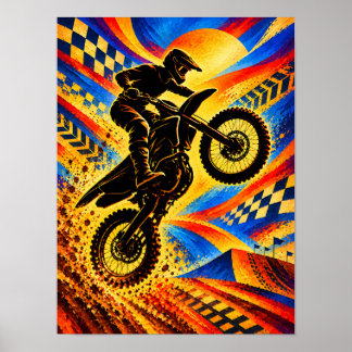Poster Piloto de Motocross Salto Extremo Silhueta