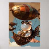 Piloto de Urso Gummy Steampunk em Dirigível Fantás