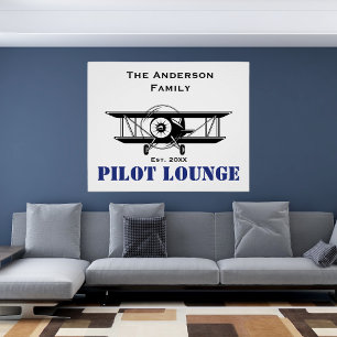 Póster Piloto Lounge Family Name Aviation Home Decor