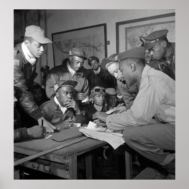 Póster Pilotos do grupo de combate Tuskegee Airmen 332nd (Frente)