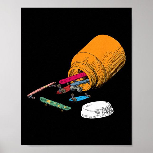 Poster Pílulas Felizes Skateboard Skater Engraçado Amor S (Frente)