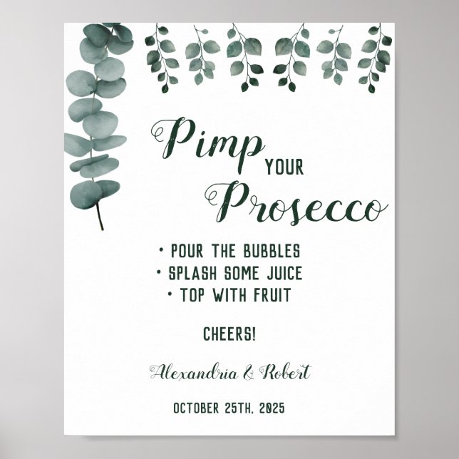 Poster Pimp seu Prosecco Verde Eucalipto Casamento  (Frente)
