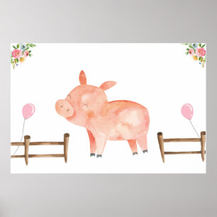 Poster Pin-Tail Pig Farm Animal Girl Birthday Pink