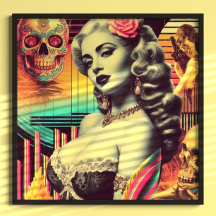 Poster Pin-up Colagem Retrofuturismo