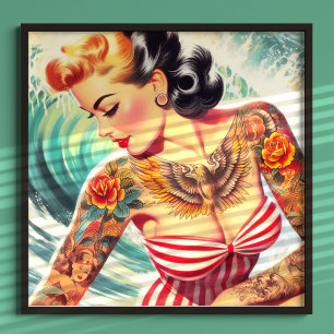 Poster Pin-up da praia do surf