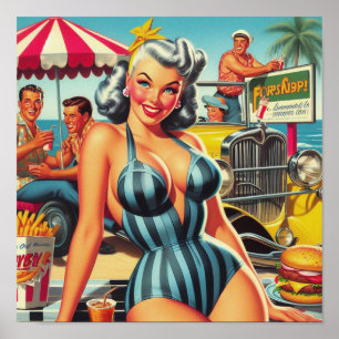 Poster Pin-up da praia do Vintage